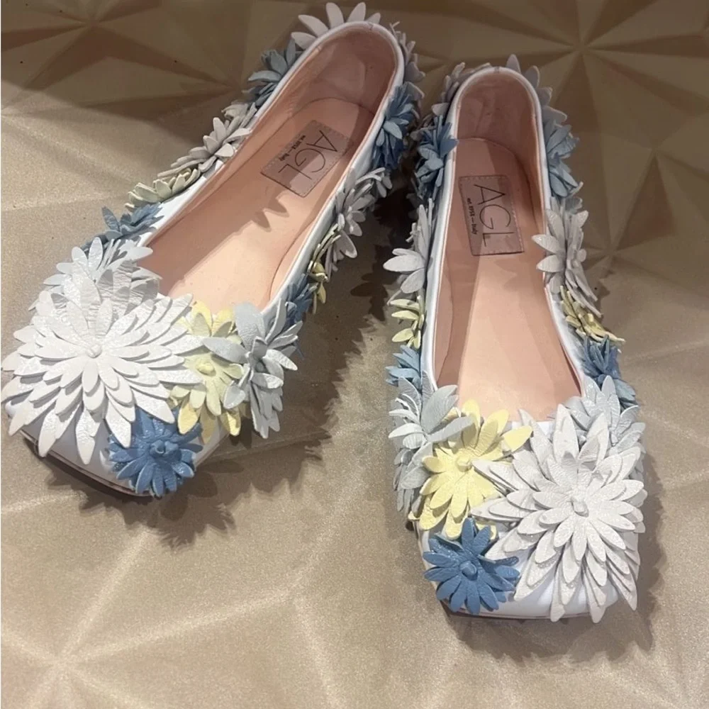 NWT AGL Leather Flower Ballerina Flats – Sizes EU 36 - Picture 2 of 8
